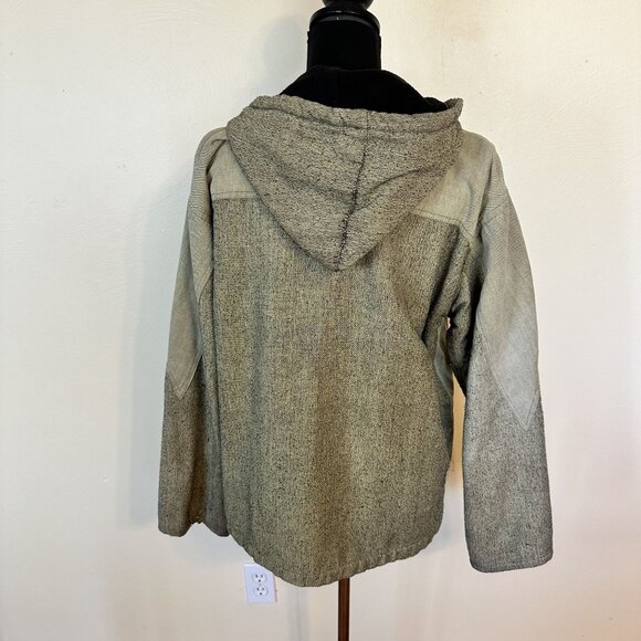 Womens Tan Jacket Zip Up Large Weave Yellow Brown Black Lining Hood Work Wear - Picture 2 of 10